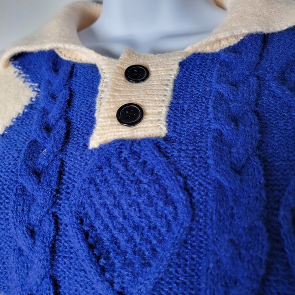 Aelfric Eden Colorblock Sweater Men's XL Blue Cream Chunky Knit Indie Streetwear - Picture 3 of 10